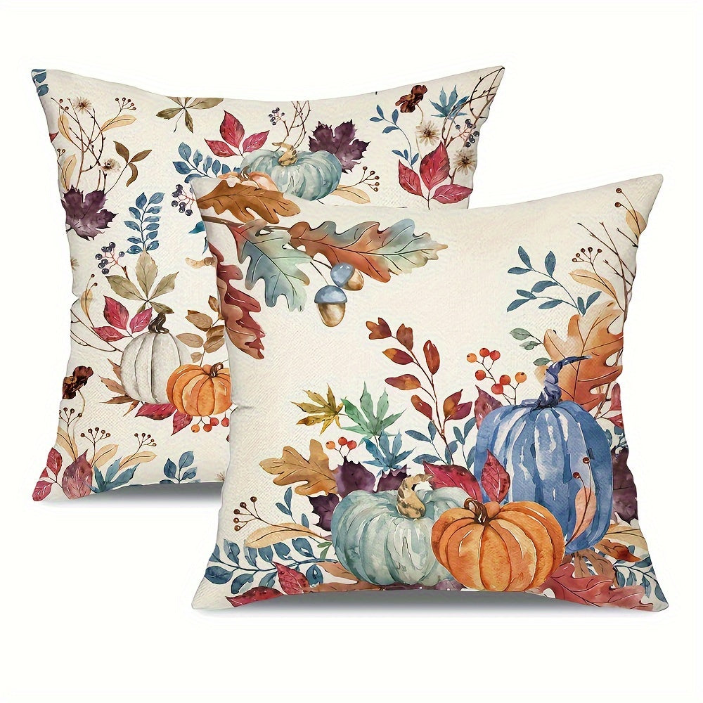 TEMU 2pcs Rustic Autumn Pumpkin Throw Pillow Covers, 18x18inch, Farmhouse Decorative Cushion Cases, Polyester Zippered Pillowcases For Couch Sofa,