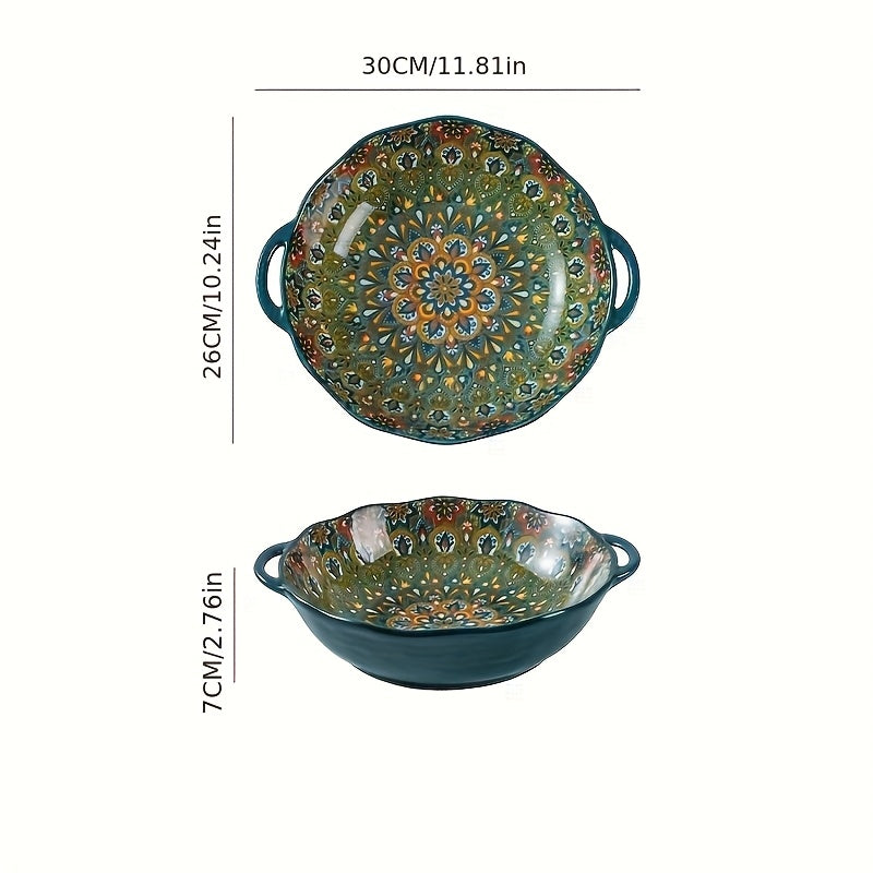 TEMU Ntkow 1 Set Of 1pc Soup Bowl, Large Bowl, Extra Large Soup Bowl, Double Ear Handle Soup Bowl, Bohemian Style Bowl, Microwave Safe, For Home