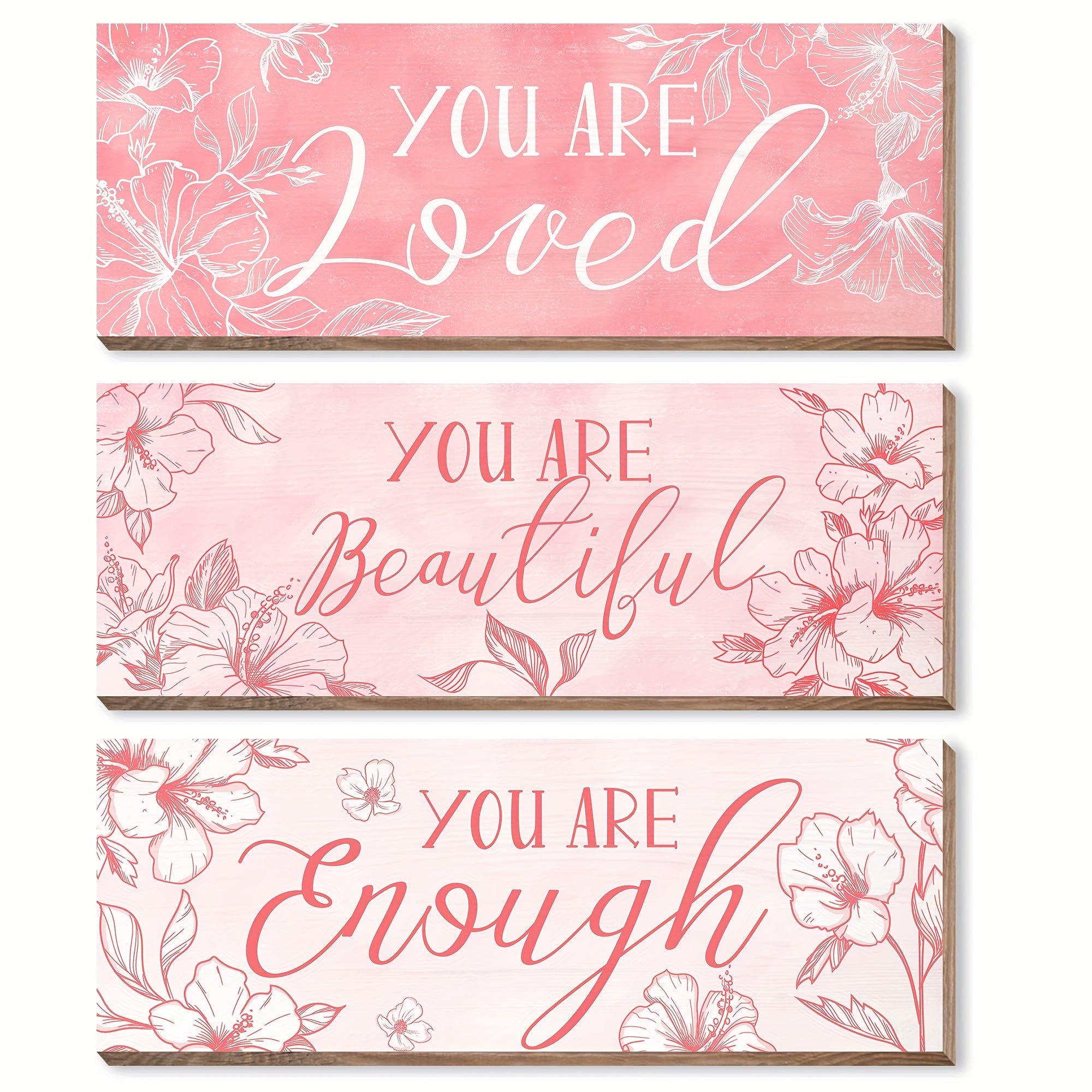 TEMU 2d Flat, 3pcs , You Are Enough, You Are Sign, Decoration, Pink Wall Decoration, Positive Quote, Inspirational Women Wall Plaque, Wooden Hanging