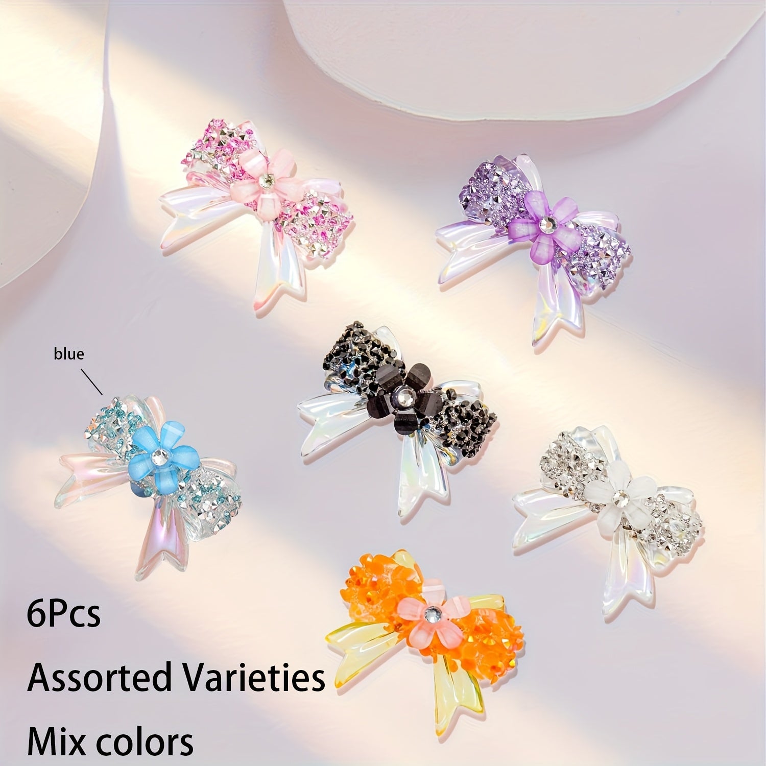 TEMU 6pcs Bow Beads For Making - Sparkling Synthetic Crystal Bowknot Charms With Translucent Design, Craft Supplies For Pens, Keychains, Bracelets,