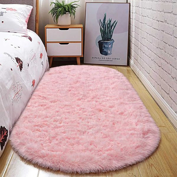 Oval Fluffy tra Soft Area Rugs for Bedro P Carpet for Kids Ro Bedside Nursery Mats 2.6 x 5.3ftT250121