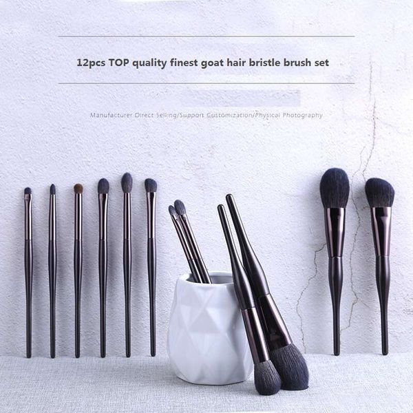 12Pcs High End Goat Hair Brushes Set Complete Kit Cosmetics Eye Concealer Powder Blush Brush Makeup Tool