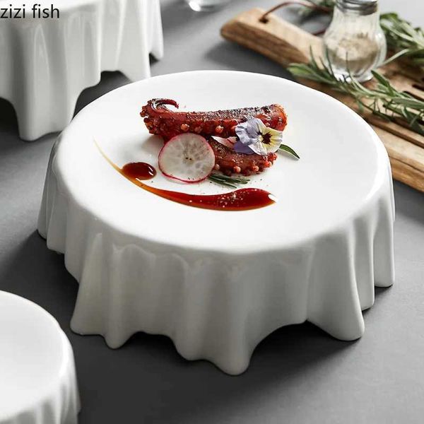 Dishes Plates White ceramic dinner plate cooking plate steak plate sashimi dessert bowl sushi plate snack tray salad bowl Dim sum plate H250
