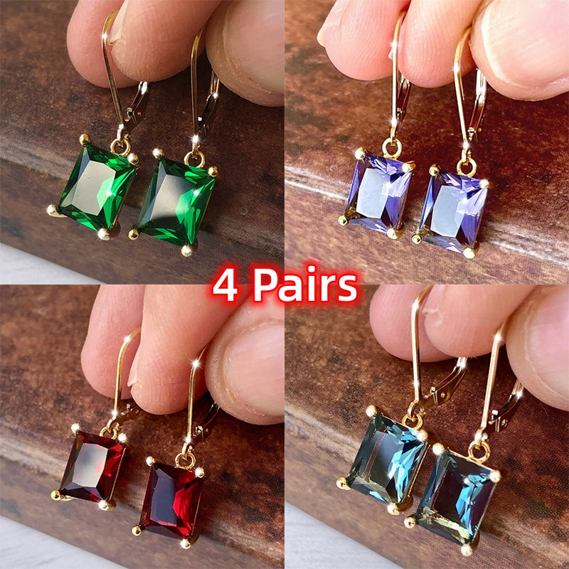TEMU 4 Pair- - 1 Pair Of Copper Gold-plated Square Cubic Zirconia Men's Earrings, Nickel Free Electroplating - , Wedding Parties, Women's Birthday