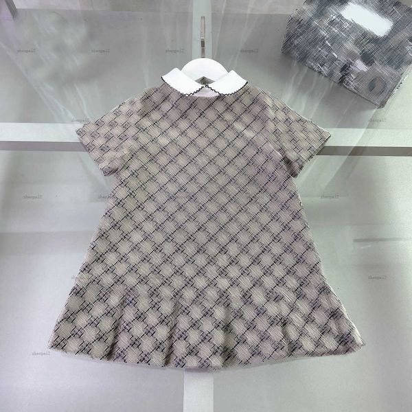 Luxury girls dress Short sleeve dresses kids designer clothes logo grid full print lapel Dress High quality Various styles Girls skirts