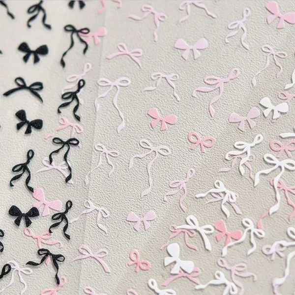 1pcs 5D Sweet Bow Nail Sticker Kawaii Pink Black White Long Ribbon Bowknot Self Adhesive Nail Art Stickers Decoration Decals DIYXJ250120