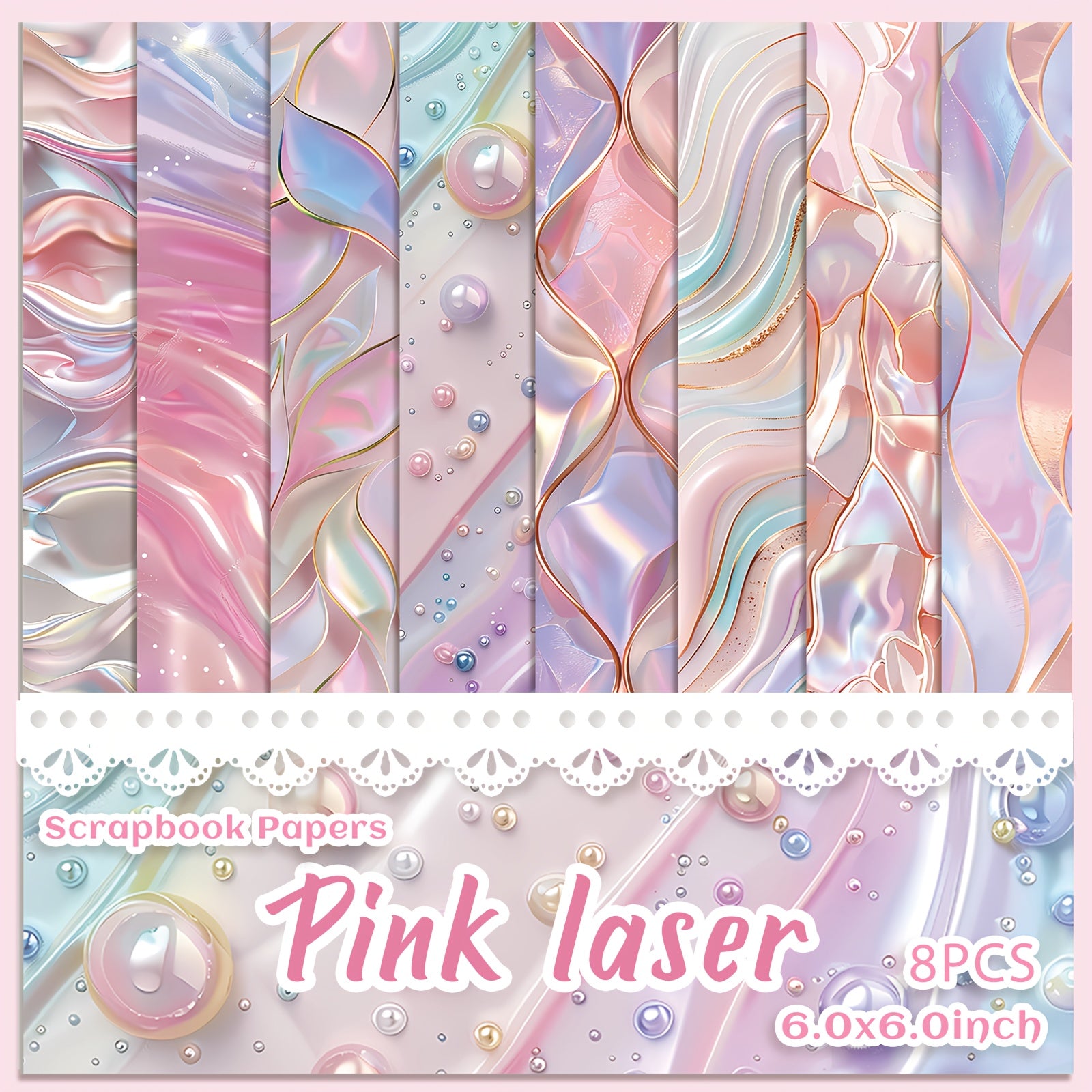 TEMU 8 Sheets Pink Laser Paper Pad, Art Craft Pattern Paper For Scrapbooking, Card Making & Diy Projects Bullet Journal