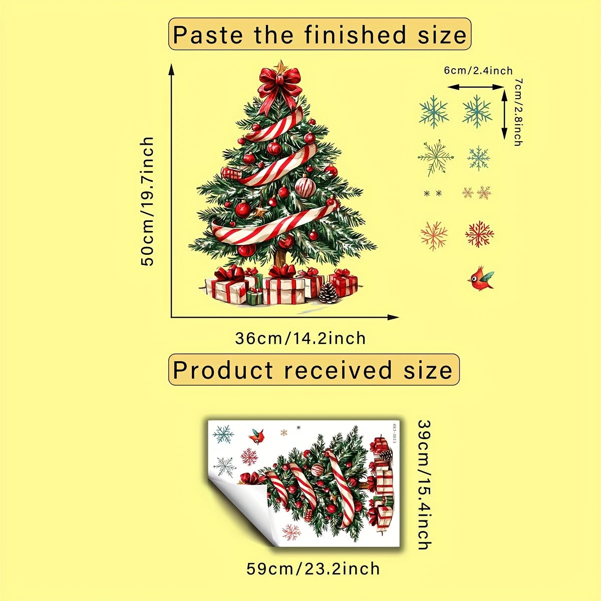 TEMU 1pc Christmas Tree Window Cling - Self-adhesive Removable Pvc Holiday Decor With Stripes, Candy Canes & Gift Boxes - Double-sided For Kitchen