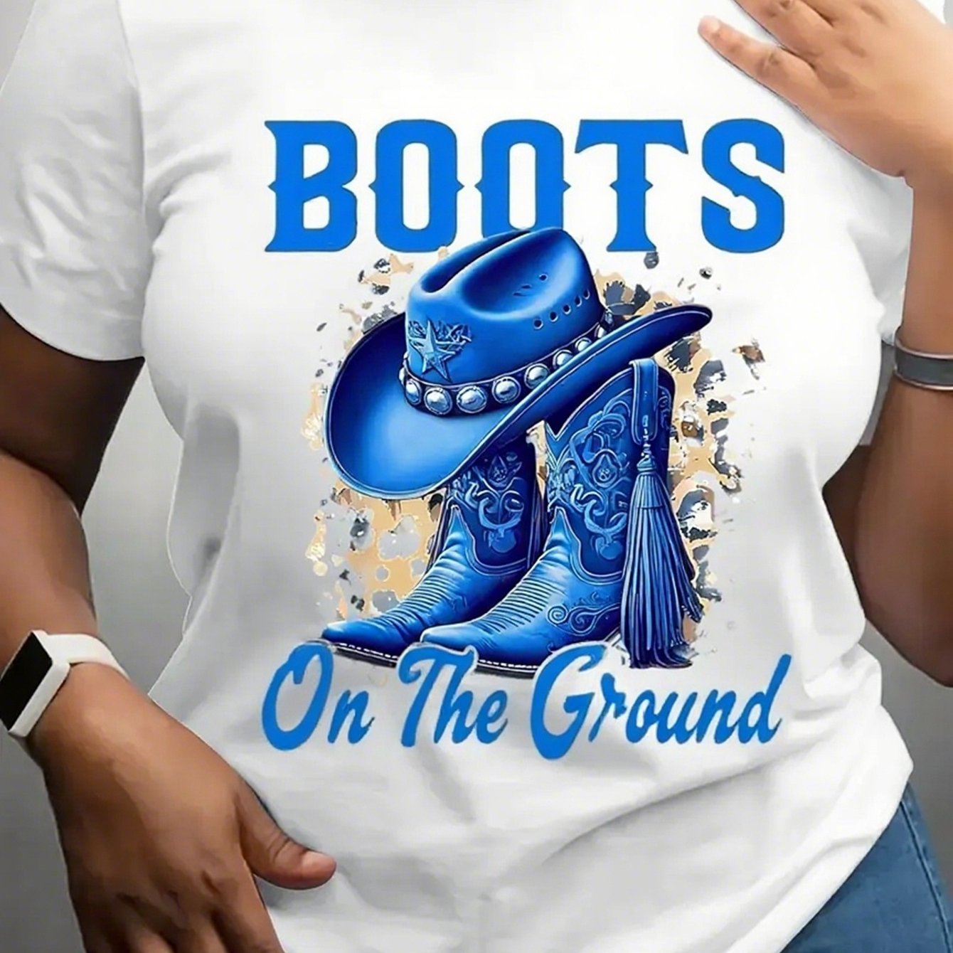 TEMU Classic Fashion Women's T-shirt, Boots On T-shirts, Comfortable And Breathable, Crew Neck T-shirt, Plus-size T-shirt, Women's Printed Graphic