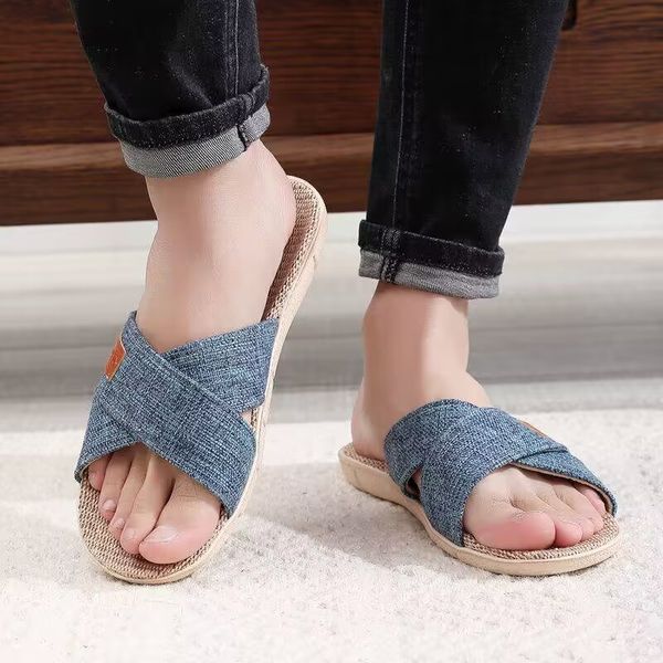 Men&#039;s Home Slippers Summer Deodorant Quiet Non-Slip Breathable Soft Soled Linen Sandals Comfortable Casual