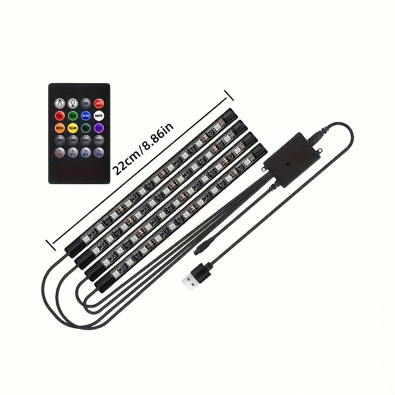 TEMU 4pcs Led Car Interior Lighting Set: Usb-powered Color Ambient Lights With Music - Perfect For Parties And Festivals, Suitable For Most Vehicles