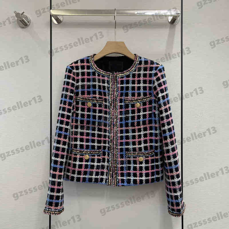 Women Jackets CNL Fashion Logo Jacquard Lining Tweed Jacket Brand Designer Autumn Premium Check Long Sleeve Cropped Jacket Luxury Womens Clothing