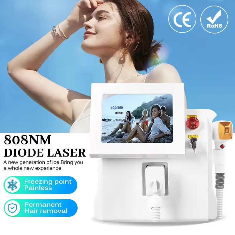 Professional Diode Laser Hair Removal Machine Permanent 3 wavelength 755nm 808nm 1064nm Suitable for home and beauty salon