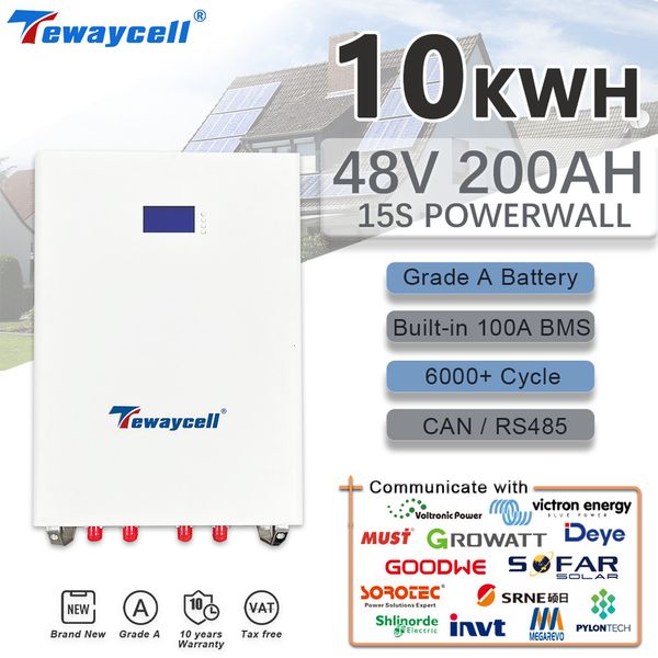 Tewaycell Powerwall 10KWh 48V 51V 200AH LiFePO4 Battery Pack Solar 6000Cycles Buitl-in BMS Bluetooth APP CAN RS485 Monitor NOTAX