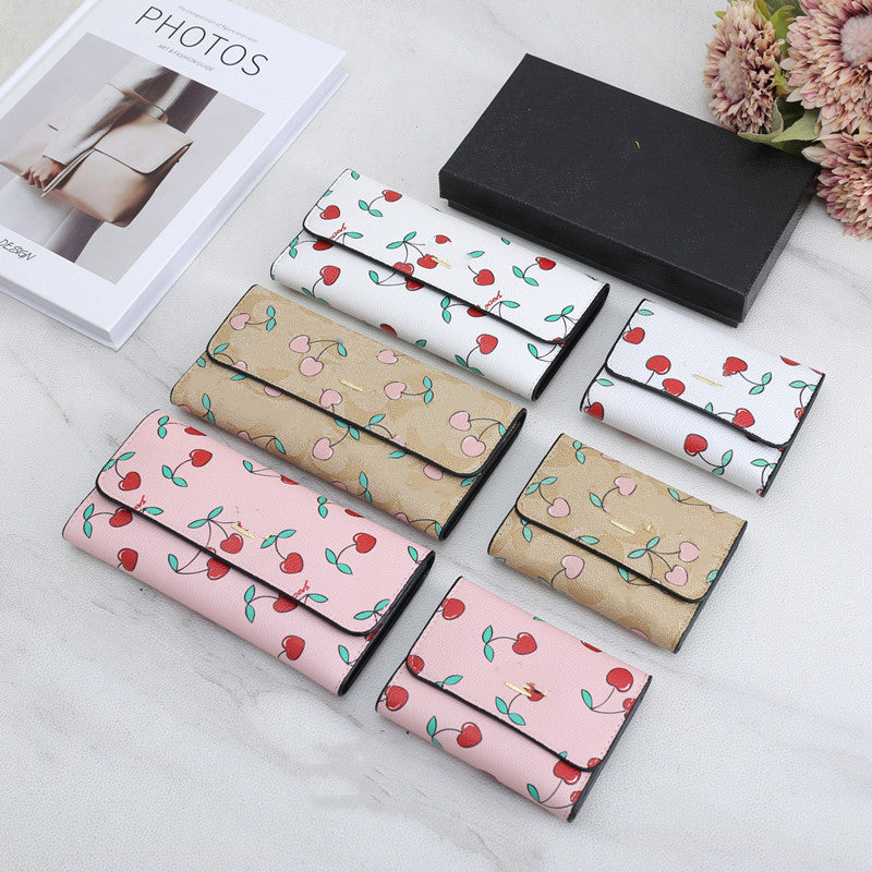 Samll Long Set Purse Designer Womens Wallets Personalized Cherry Pattern Color Contrast Card Holder Fashion Change Bag Handbag Coin Purse 839 270