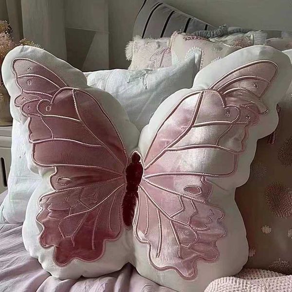 Cushion-Decorative Pillow 3D Butterfly Doll Pink Decoration Soft Exquisite and Cute Doll Toy Girl Sleeping Sofa Bedside Table CL250208