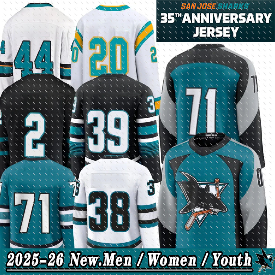 San Jose Shark Hockey Jerseys #71 Celebrini #39 Couture C #64 Granlund Will Smith Tyler Toffoli William Eklund Hockey Jerseys
