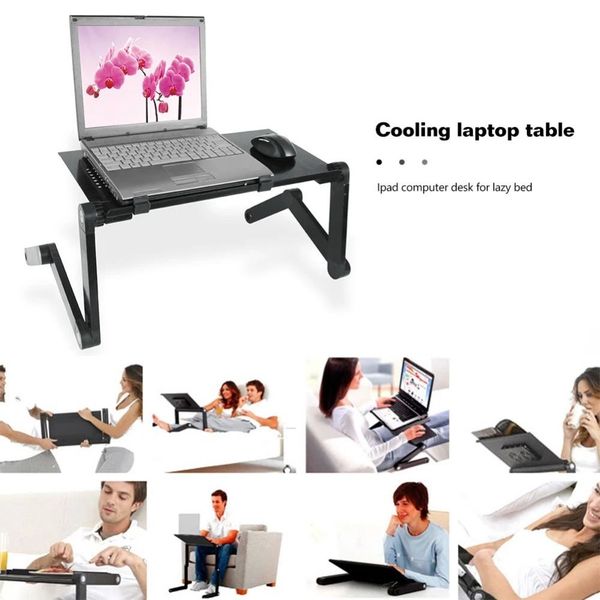 Mouse Pad Foldable Laptop Table Height Adjustable Fan USB Ports Portable Computer Laptop Desk CPU Cooling Lightweight Aluminum
