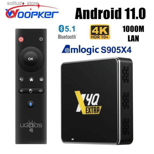 Set Top Box Woopker UGOOS X4Q Extra TV Box Android 11 LPDDR4 4G 128GB Winevine L1 Amlogic S905X4 1000M BT5.0 4K AV1 Google Voice Smart TV Bo