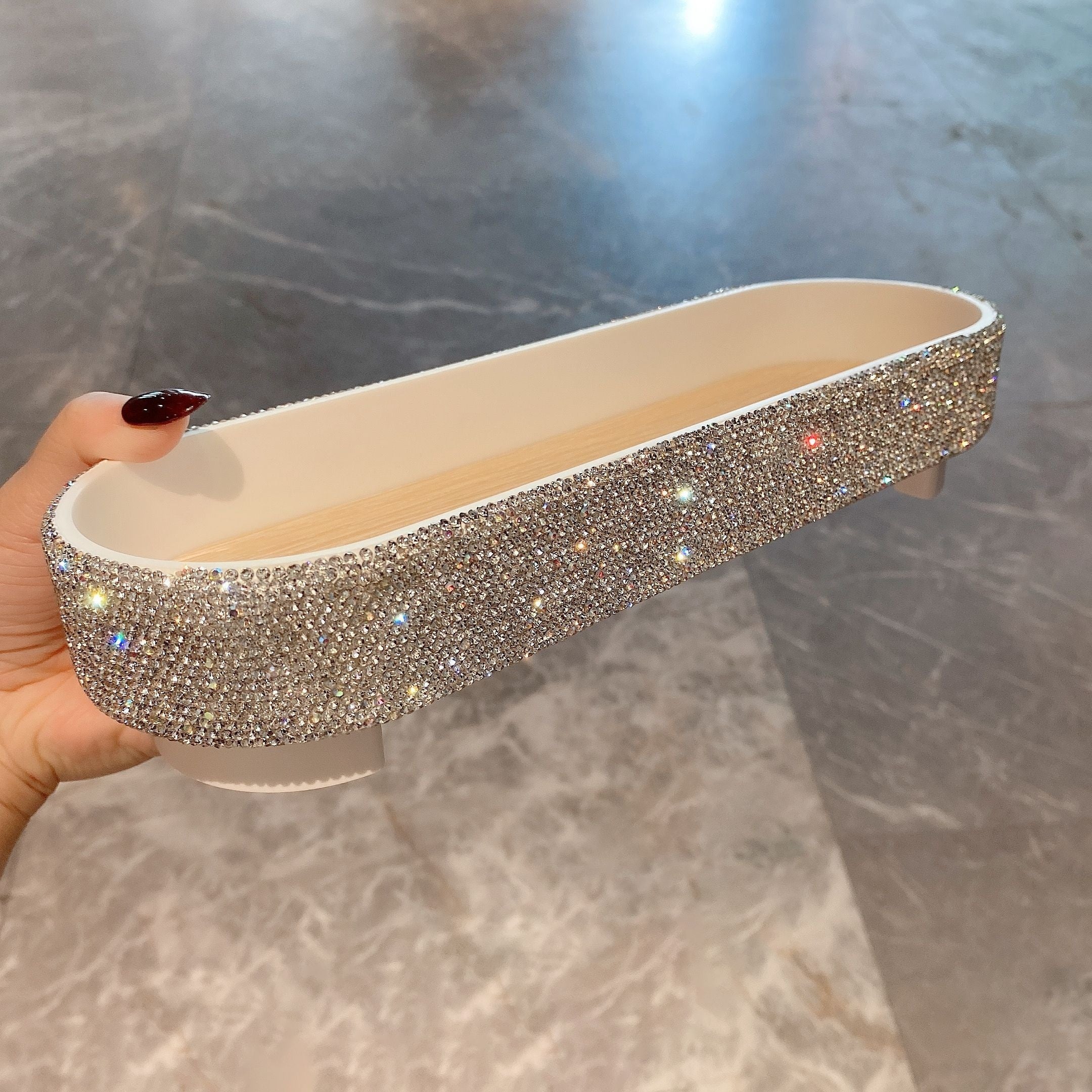 TEMU Luxury Creative Ins Tray Perfume And Skincare Organizer - Lightweight Plastic With Sparkling Accents, Elegant Desktop Storage For Room Decor,