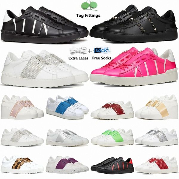 Open sneakers designer shoes Pink Untitled Studs Rivet Calfskin Leather White Black Band For Change Green Yellow Pink Gold Silver Midnight N