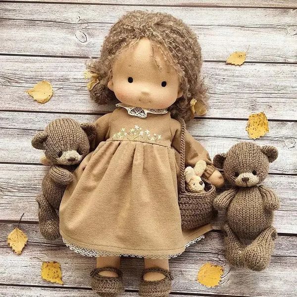 Dolls 30cm Waldorf Cute Plush Girl Soft Stuffed Doll With Golden Curly Hair Diy Children&#039;s Companion Friends Birthday Gifts 231204
