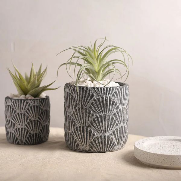 Shell cement flowerpot for home decoration simple plant container Nordic impurities green plant flowerpot desktop decoration 241019