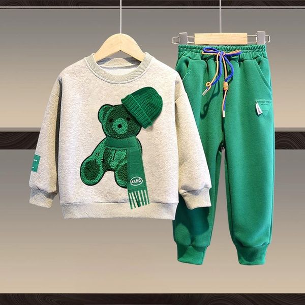 Autumn Baby Girl Boy Roupos Set Crianças Cartoon Sports 3D Urso Sorto e calça Tops de dois peças TRILHO CULTON