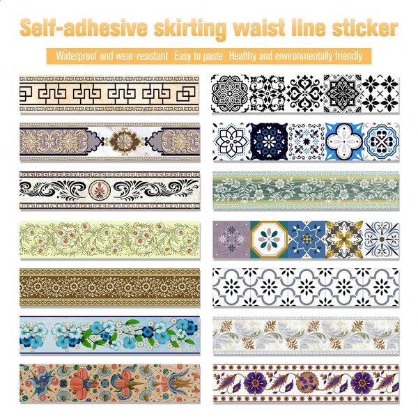 10cm24m Selfadhesive Waist Line Decorative Strip Bathroom Skirting Floor Tiles Waterproof Peel Stick Wall Sticker 240727