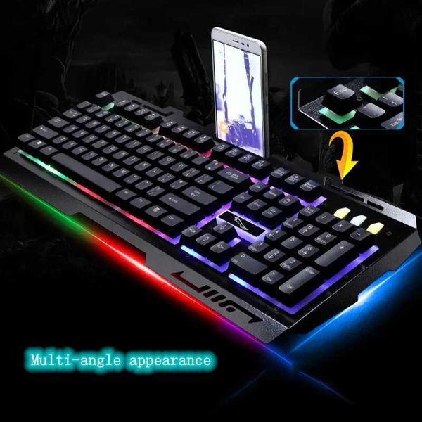Keyboards USB Keyboard G700 Waterproof business personality mechanical feel metal glow mobile phone stand gaming keyboard y240910