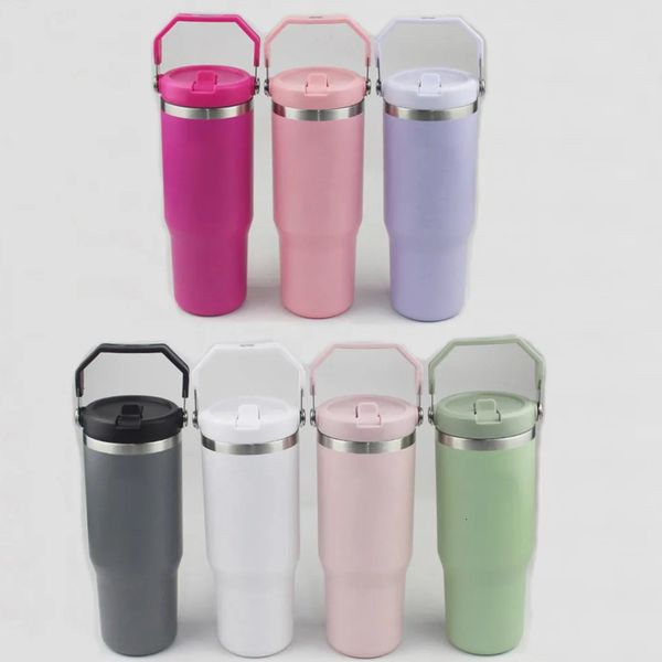 wholesale 30oz Tumbler H2.0 With handheld Straw Lids Leopard Stainless Steel Coffee Termos Car Vacuum Cup 30 oz Water Bottles for Water