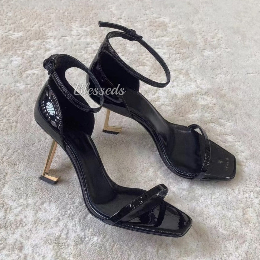 Women Mules Dress Shoes High Heels Womens Designer Leather Pumps Lady Sandals Classic Style Wedding Slingback Heels Black Golden Gold Heel shoes siz