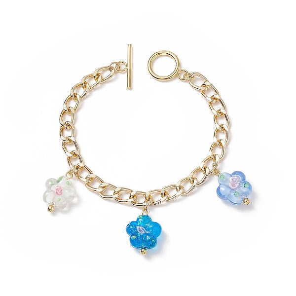 Bunte Malerei Flower Charm Armband mit Panzerketten aus Aluminium für Damen