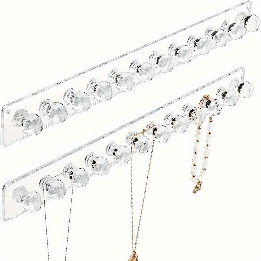 TEMU 2-pack Clear Transparent Plastic Wall-mounted Necklace Rack With Spherical Hooks - Space-saving Jewelry Organizer For Necklaces, Bracelets,