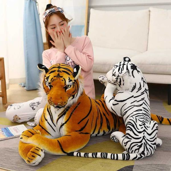 Plush Dolls 50-110CM Giant Longevity Tiger Plush Toy Soft Wildlife Simulation White Brown Tiger Jaguar Doll Childrens Birthday Gift Q241130