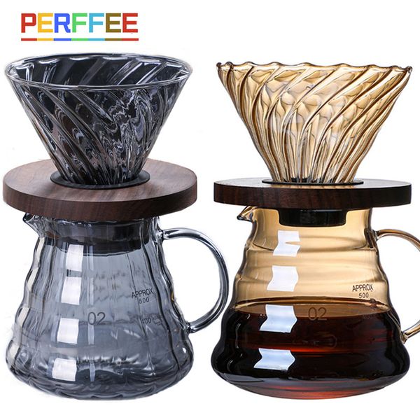 Coffee Filters Pour Over Coffee Dripper Coffee Pot Set 600ml Coffee Server Coffee Maker Brewing Cup V02 Glass Coffee Funnel Drip Coffee Set