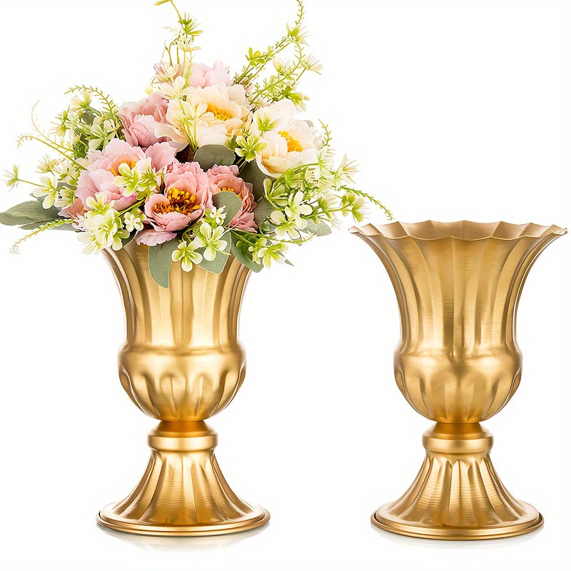 TEMU Metal Flower Vases, 9-inch-6-inch Metal Flower Pots, Artificial Real Flower Vases, Garden Trumpet Flower Pots, Dining Table Wedding Decorations