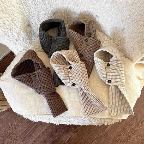 Scarves Wraps Winter Warm Baby Scarf Korean Button Cross Baby Boys Girls Neck Covers Soft Outdoor Windproof Kids Neckerchief H241213