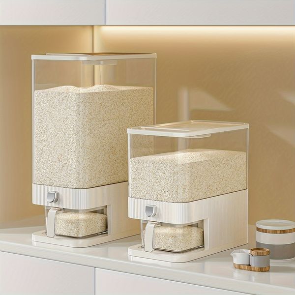 Rice Dispenser Cereal Containers with Measuring Cup Moisture Resistant, Sealed Storage for Soybean Corn Grain and Dry Food Storage Easy to U