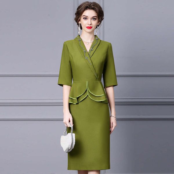 Autumn 2024 New Dress Formal Occasion and Elegant Suit Collar Unique Nail Diamond Wrapped Hip Skirt Bifurcated Waist BOHO DRESS Pregnant Wom