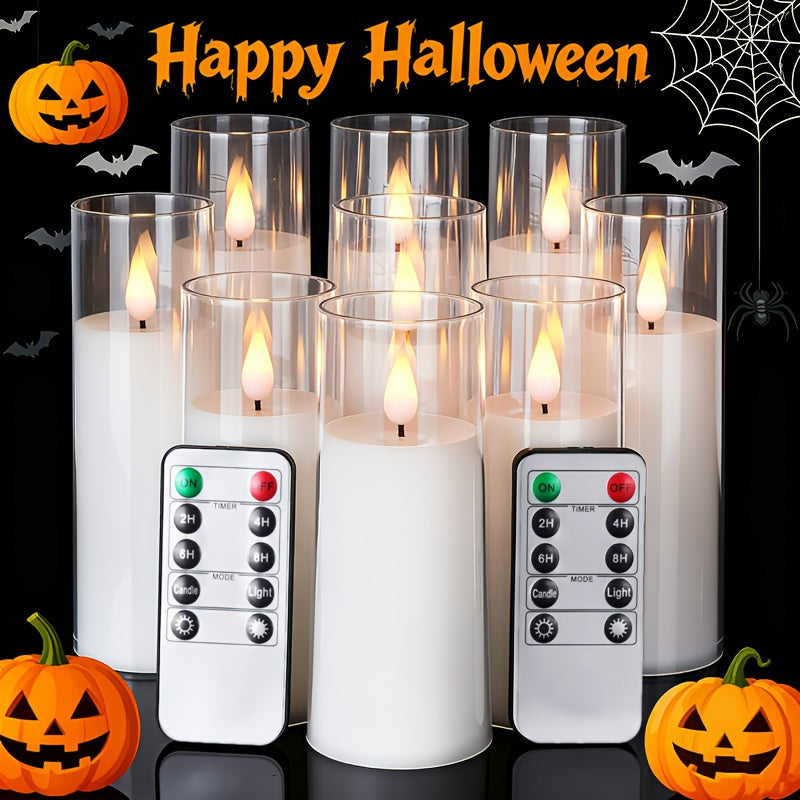 TEMU Flameless Candles, Battery Operated Candles, Acrylic Flickering Led Pillar Candles With Remote Control And Timer, Yellow And Blue Glow