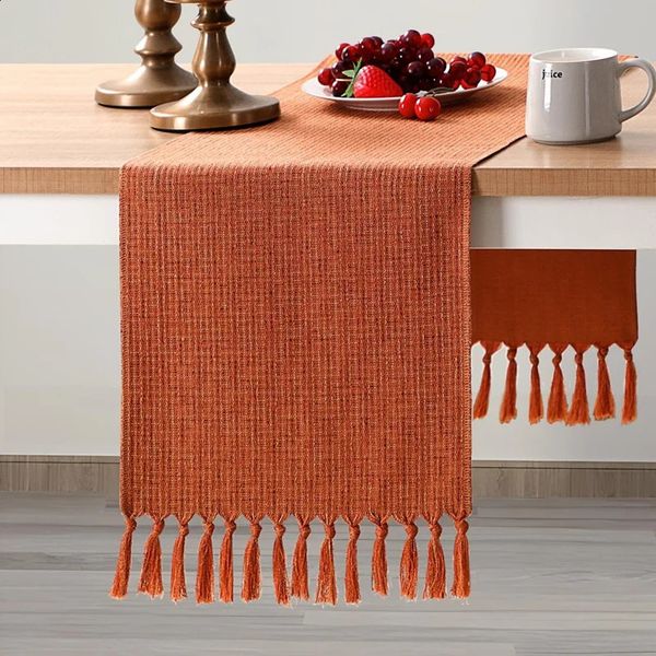 BEAU-Country Bohemian Table Runner Handmade Tassel Orange Table Runner Suitable For Home Use 250116