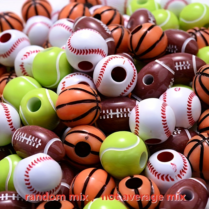 TEMU 60pcs Mixed Sports Ball Beads Set - Includes Football, Tennis, Basketball, Baseball Beads, Acrylic Material, Ideal For Making And Gift Crafting,