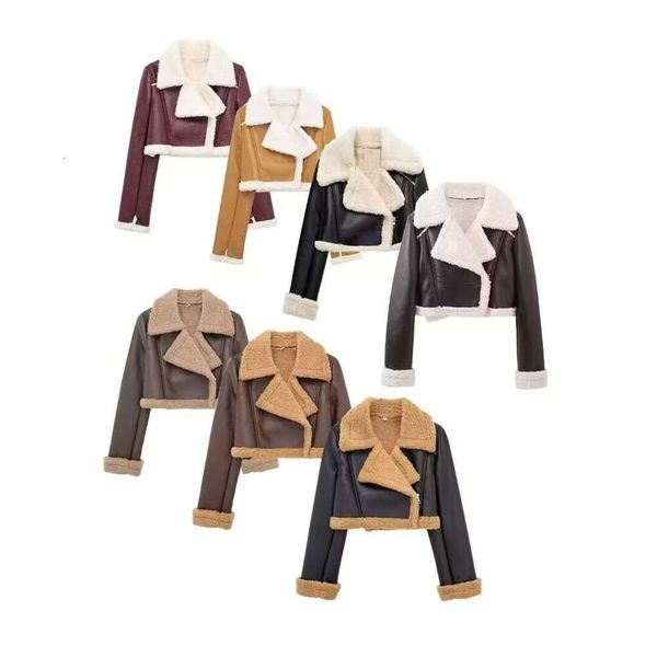 TRAFZA Winter Female Short 7-Color Turn-Down Collar Long Sleeves Zipper Coats Women&#039;s Elegant High Street Jackets Mujer