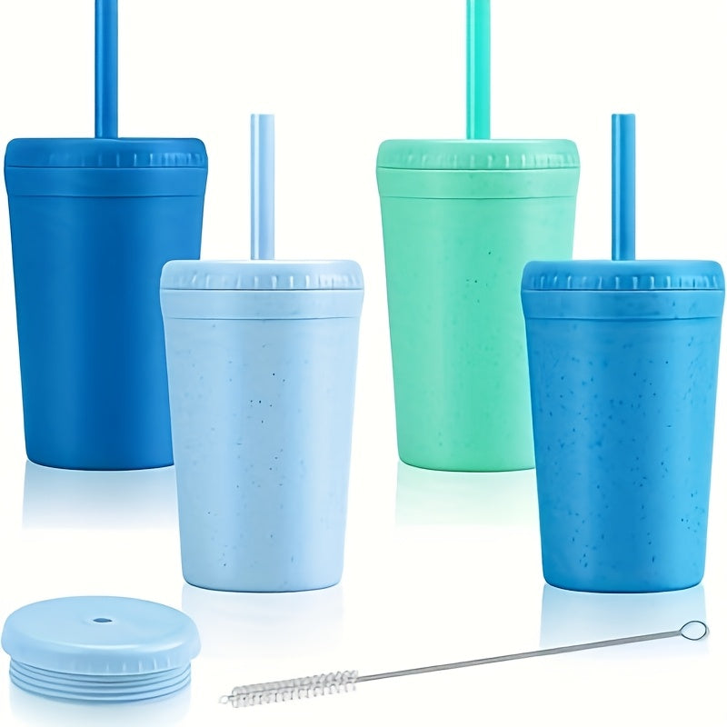 TEMU 4 Reusable 10 Ounce Wheat Straw Glass Cups With Lids And Straws - Not Damaged, Bpa Free, Suitable For Microwave And Dishwasher - Bottle, Home
