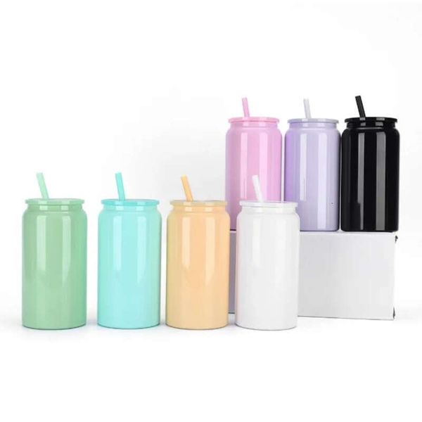 Stainless Sublimation 16Oz Steel Tumbler Juice Bottle With Colorful Lids Reusable Straw Beer Soda Can Cup Drinking Cups S S