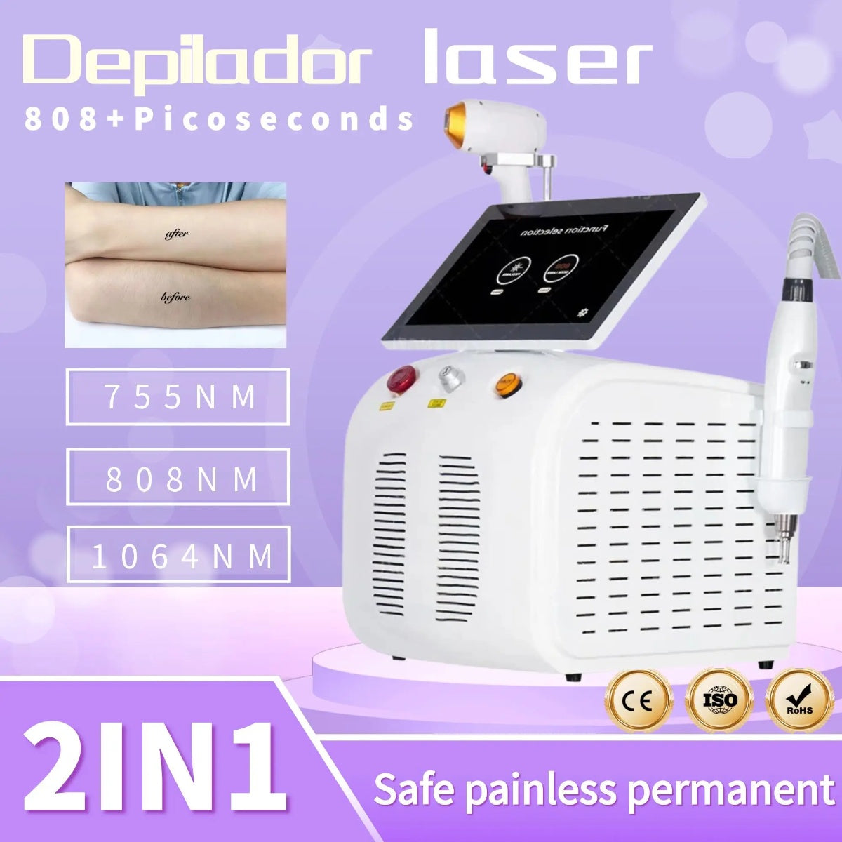 NEW 2 In 1 Laser Epilator 3 Wavelengths 755 808 1064NM Cooling Head Painless Permanent Suitable for home and beauty salon