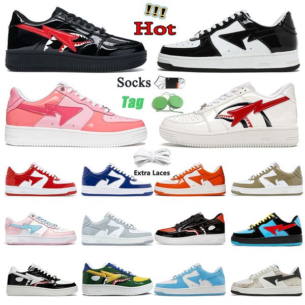 Designer Shoes Sneaker Mens Womens Low Patent Leather Shark Black White Color Camo Combo Pink Blue Green Orange Camouflage Skateboarding Jog