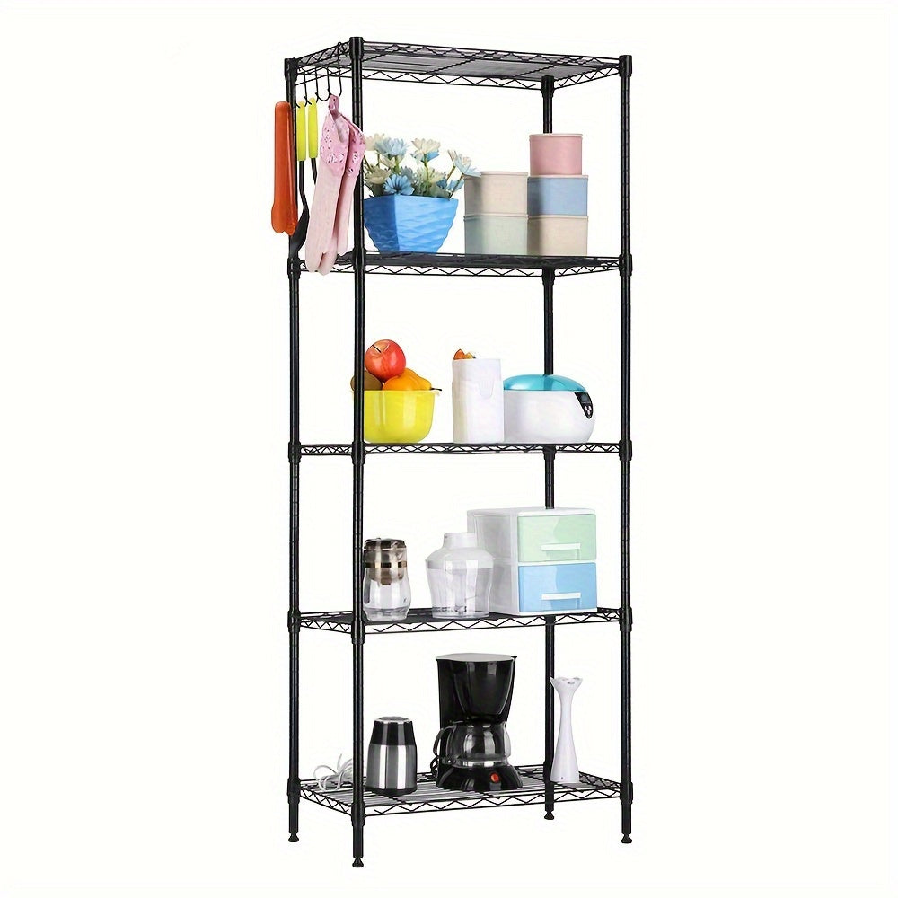 TEMU Adjustable 5-tier Steel Storage Rack - Sleek & Durable Organizer With Floor Standing Design, Kitchen Appliances & Food Storage Containers,