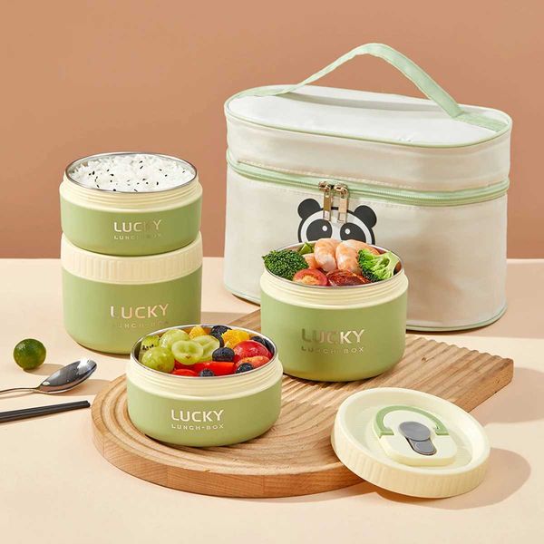 portable hot lunch box with cutlery and bag 304 stainless steel food container sealed leak proof soup can microwaveX240831